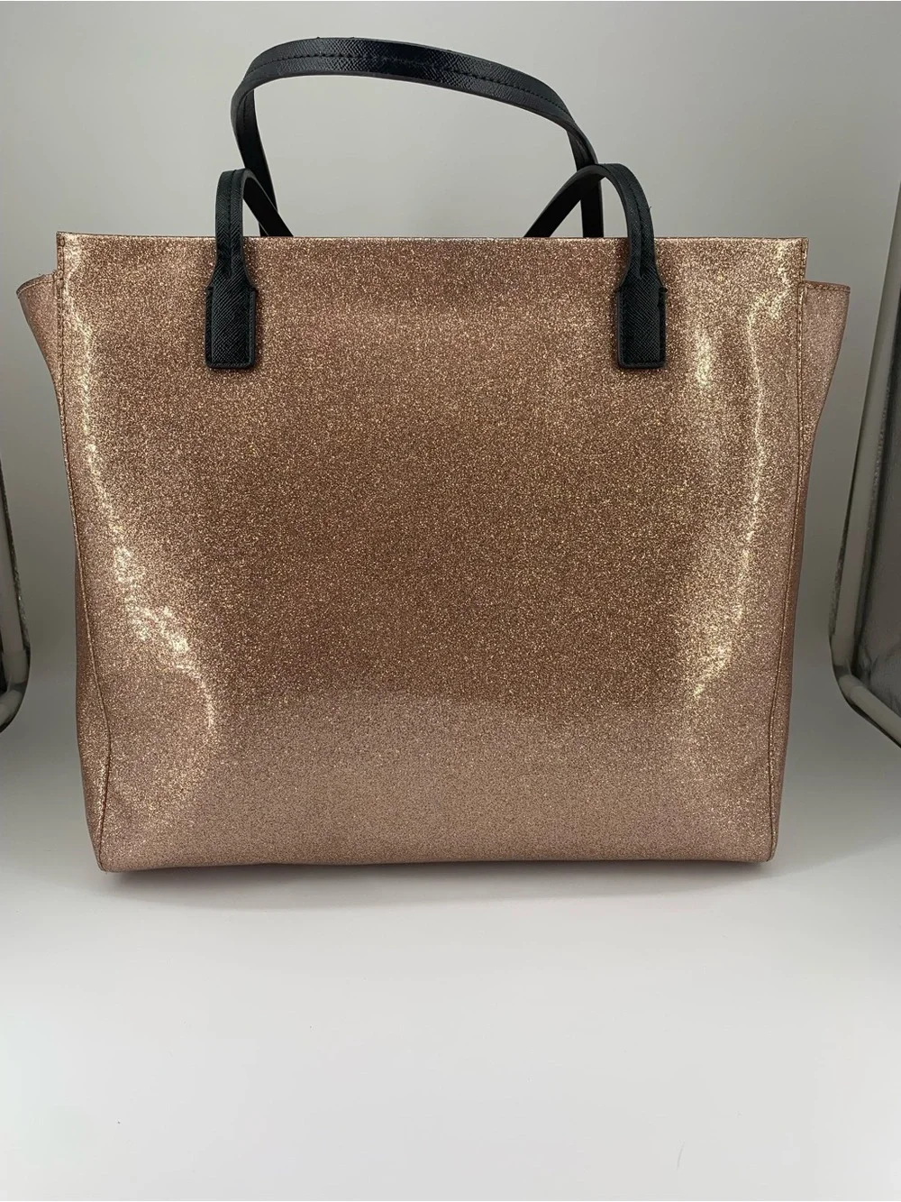 kate spade Mavis Street Taden Rose Gold Glitter Tote with Black Handles